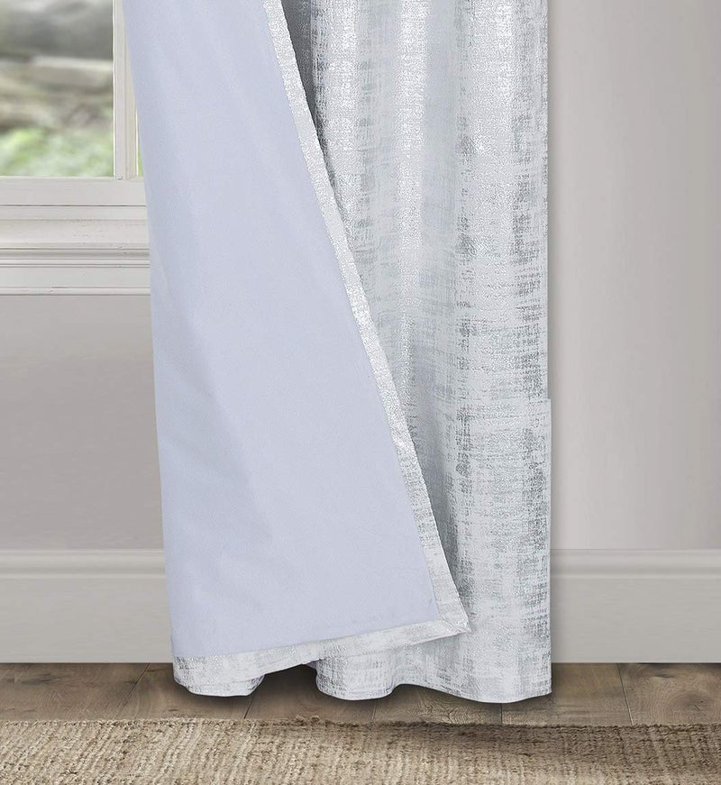 always4u 100% Blackout Soft Velvet Curtains for Bedroom Living Room Thermal Energy Saving 84 Inches Long Luxury Silver Foil Print Drapes 2 Panels White - Image 4